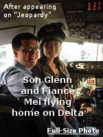 My son Glenn was in California in 2004 to appear on ''Jeopardy''. The pilot for their flight home invited them into the cabin for this photo. Did he win? No, it was close, Glenn missed Final Jeopardy by a few hundred dollars, but what a great experience.