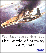 The Battle of Midway was the turning point of the war in the Pacific.The loss of four aircraft carriers was devastating to the Japanese Navy, while American losses were low. The recent breaking of the Japanese code "JN25", the U.S. learned of the pending attack on Midway Island and sent aircraft destroyers to the area to lay in wait for the Japanese.