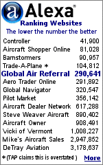 Ranking aircraft sales websites as of June 11, 2007.  The lower the number, the more popular the website.  For example, Yahoo is number 1, Google number 3, and YouTube ranks number 4.