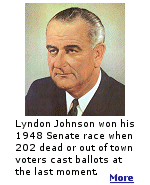 In 1948, Lyndon Johnson became a Senator when 202 people lined-up in alphabetical order in Alice, Texas and voted.  And, they all owned fountain pens with green ink. 
