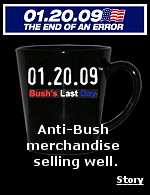 ''Bush's Last Day'' t-shirts, caps, mugs, bumper stickers, buttons, and other collectibles are seeing strong sales.