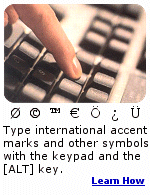 Special characters are made by pressing and holding one of the ALT keys, then typing the indicated numbers. You must use the numeric keypad on the right side of your keyboard. For example: ALT + 0200 = .  The letter appears after the Alt key is released. 