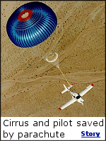 The first Cirrus parachute save took place in October 2002, during a post-maintenance flight when an improperly installed aileron became stuck and caused a control malfunction. The pilot, who was alone in the airplane, deployed the chute and it brought him down safely.