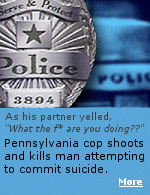 An Allentown, PA policeman shot a suspect twice in the back, as the man attempted to commit suicide with a boxcutter.
