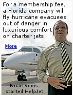 Flee bad weather in style. A new aviation service in West Palm Beach, Florida guarantees well-heeled members a seat on a chartered jet out of the hurricane area, and reserves them five-star hotel rooms and limousines.