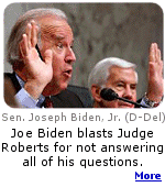 Senator Joe Biden tries for an Academy Award during questioning of Judge John Roberts.
