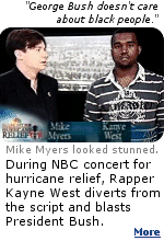 Rapper Kayne West plays the race card and slams George Bush on live TV during NBC concert for hurricane relief.