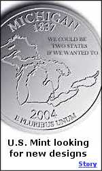 Thanks to flambore at www.fark.com for designing this nifty Michigan Quarter.
