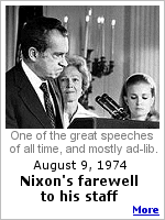 Following his resignation, Richard Nixon met with his staff, delivering an emotional impromptu speech, considered by many to be one of the greatest speeches of all time.