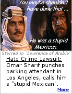Egyptian Omar Sharif has a $500 dinner with lots of wne at a ritzy Los Angeles restaurant, then attacks Guatemalan parking attendant who can't take Euro Dollars as payment.
