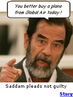 Saddam pleads ''Not Guilty'', and trial is delayed until November. Click for story.