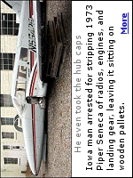 The owner did leave the crippled 1973 Piper Seneca parked at the the Waterloo, Iowa airport for 5 years, but he didn't anticipate that someone would strip the plane of everything, including the landing gear.